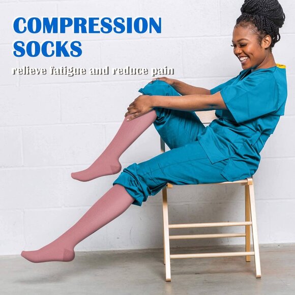 Women's Multi Color 6 Pairs Compression Socks 15-20mmhg Compression Stockings - Picture 4 of 6